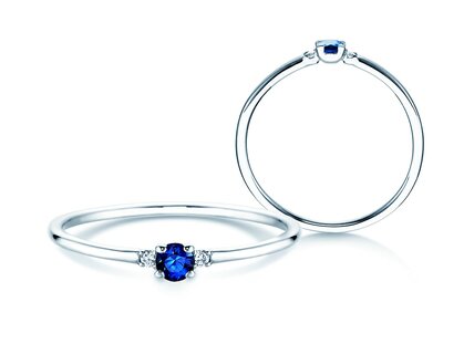 Anello di Fidanzamento Glory Petite in platino 950/- con zaffiro 0,08ct e diamanti 0,02ct