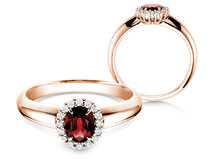 Anello di Fidanzamento Windsor in 14K oro rosa con rubino 0,60ct e diamanti 0,12ct