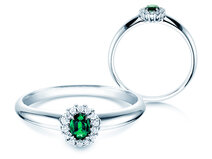 Anello di Fidanzamento Jolie in 14K oro bianco con smeraldo 0,25ct e diamanti 0,06ct