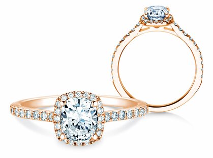 Anello di Fidanzamento Halo Cushion Pavé in 14K oro rosa con diamanti 0,50ct G/SI